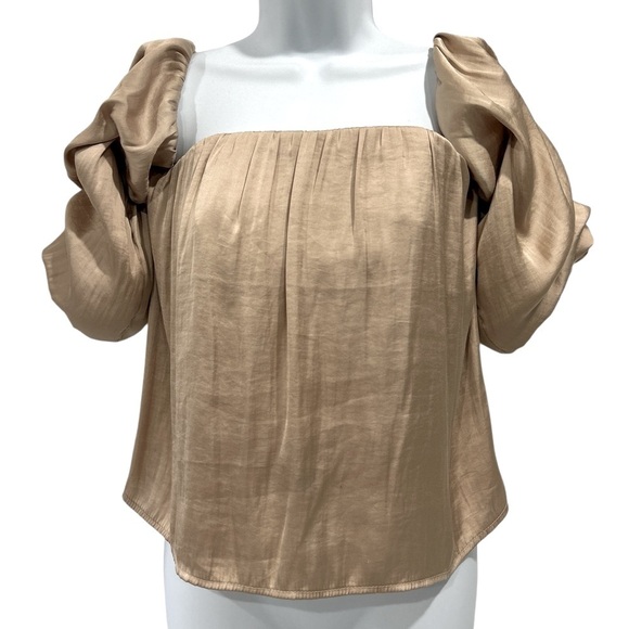 Revolve Bardot Caught Sleeve Off Shoulder Satin Bustier Top in Pebble - 4 - Picture 5 of 15